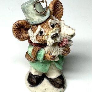 Vintage 1986 Itty Bitty Grandpa Mouse Holding Dog Holiday Christmas Ornament